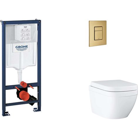 Grohe Rapid SL - Set Vorwandelement, WC mit Softclose-Sitz und Skate Cosmopolitan-Betätigungsplatte, Triple Vortex, Cool Sunrise gebürstet SANI11BB4126