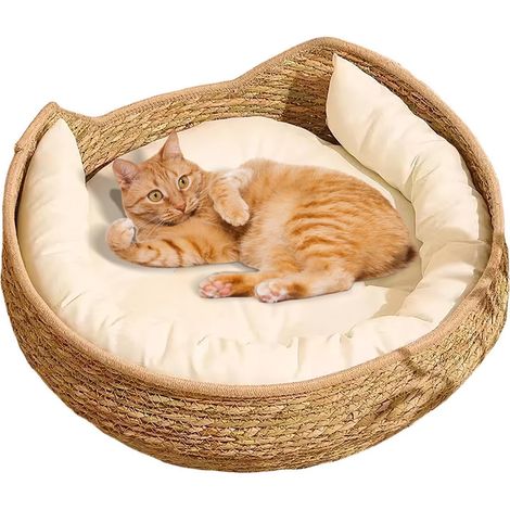 Panier Rond Pour Chat En Rotin, Lit Pour Chat Fait Main Toutes Saisons - MMCD-ZGL-05489 (1/5)