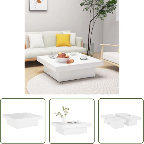 The Living Store Table basse blanc 90x90x28 cm bois d'ingénierie - Table Basse - Table D'appoint - Meubles De Salon - Mobilier Moderne - Table Blanche (1/5)