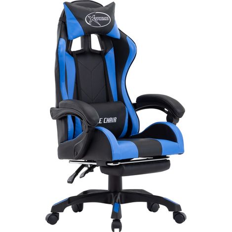 Fauteuil de jeux vidéo avec repose-pied Bleu et noir Similicuir (1/5)