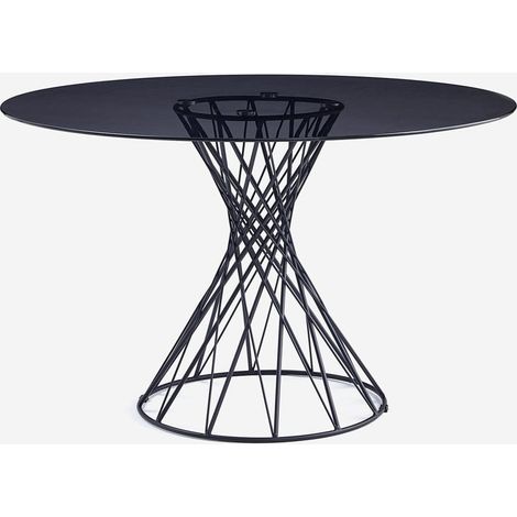 Tisch Design rund modern schwarz aus Glas 120cm für Wohnzimmer Naji