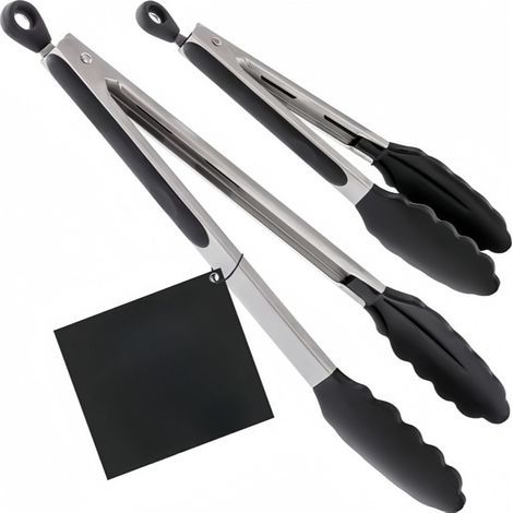 Pinces de cuisine en acier inoxydable résistantes à la chaleur, 23 cm et 30 cm, lot de 2, pinces pour barbecue, noires (1/5)