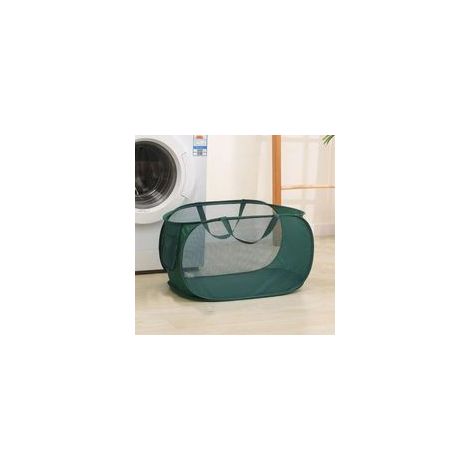 Cesto de ropa plegable – Desplegable, con asa y compartimentos, doble malla, transpirable, verde - Crezuo