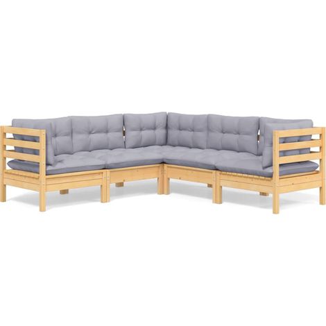 Maison Exclusive - Set Divani da Giardino 5 pz con Cuscini Grigi Massello di Pino (1/5)