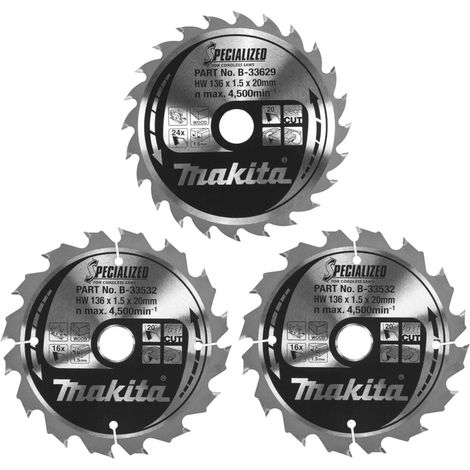 Makita B-33897 Juego de hojas de sierra 136x20x16Z 24Z (1/3)