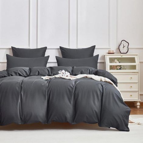 Bettwäsche-Set Mako Satin 135x200cm Grau 4-teilig mit Reißverschluss
