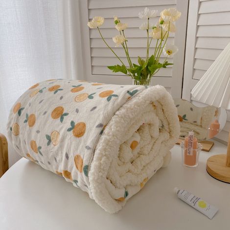 Couverture pour enfants, motif dessin animé mignon, douce et confortable, idéale pour la maison, le bureau, l'école et les voyages, petite orange, 100 x 150 cm (sans fermeture éclair). (1/4)