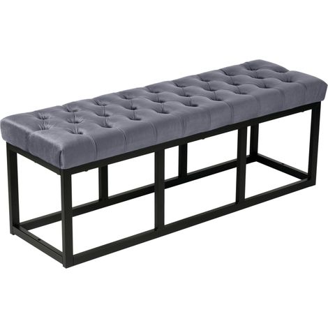 Panca imbottita ai piedi del letto in velluto grigio con supporto in metallo nero 120 cm BAN10110