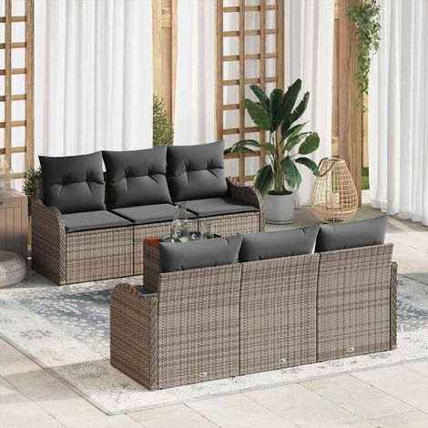 vidaXL Gartensofa-set mit Speicher 7 pcs Grau Poly-Rattan (1/5)