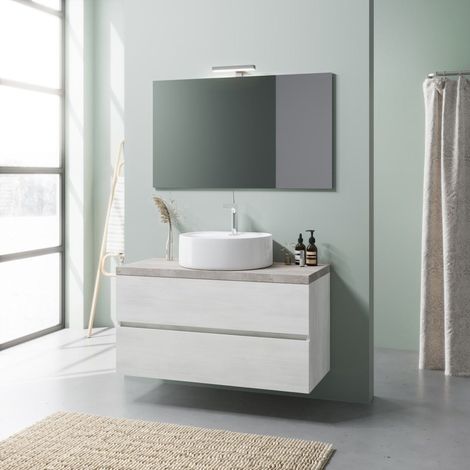 Mueble De Baño 100Cm Roble Blanco Y Beton, Lavabo De Cuenca Elba (1/4)