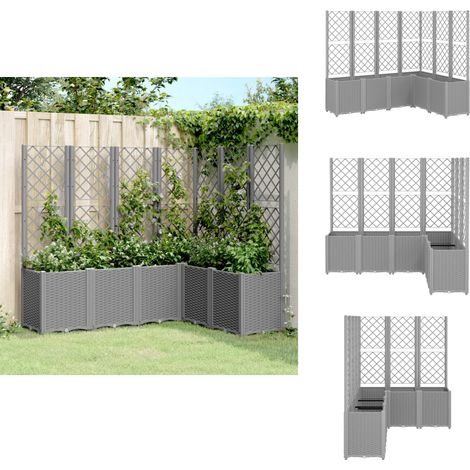 Pflanzkübel mit Rankgitter Hellgrau 160x120x140 cm PP - Blumentopf - Rankgitter - Gartendeko - Kübelpflanze - Balkonbegrünung (1/5)
