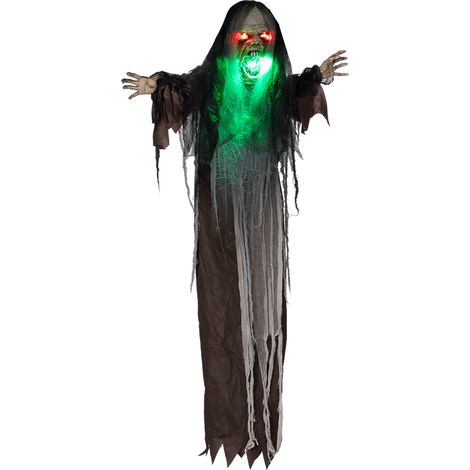 Décoration Halloween monstre vert animé 183 cm, yeux rouges lumineux et effets sonores effrayants (1/5)