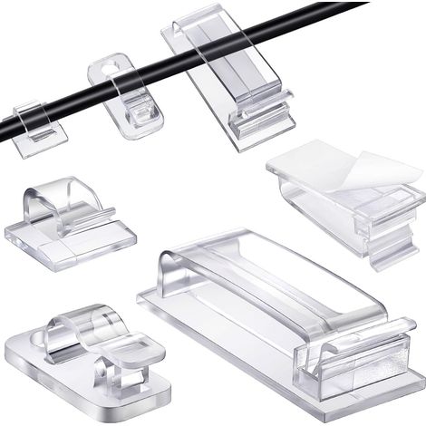 100 Pièces Clips Câbles Adhésifs – Attaches Câbles Autocollantes en 3 Tailles pour Gestion de Fils, Rangement de Câbles, Fixation Murale et Bureau – Transparent (1/5)
