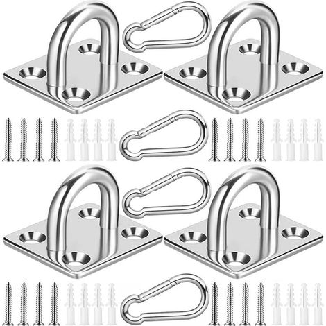 4Pcs Plaque à œillet en Acier Inoxydable M5 304 et 4 Crochets de Plafond, Boucle à Crochet pour matériel Marin avec vis et ancrages (1/5)