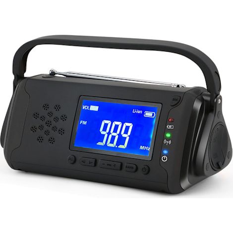 Radio solaire, manivelle de secours, radio AM/FM avec lampe torche puissante, alarme SOS, lecteur de musique. (1/5)