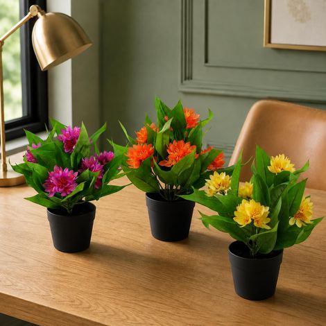 3x 18cm Artificial Freesia Plants Pink, Orange, Yellow Flowering (1/5)