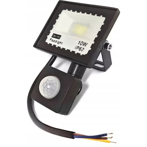 Lámpara LED con sensor de movimiento, foco halógeno de 10 W para fachadas y jardines. (1/5)
