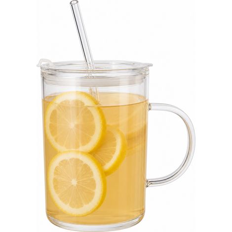 Verre à eau motif succès avec couvercle et paille en verre