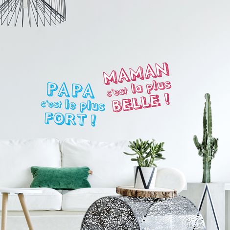 Sticker autocollant décoratif Papa le plus fort et Maman la plus belle, 24 cm X 68 cm. (1/3)