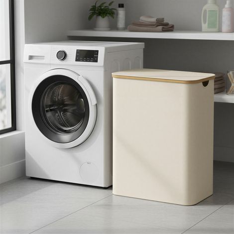 Grand panier à linge 3 compartiments, panier à linge avec couvercle, 150 L, sac intérieur amovible, 60 x 38,5 x 70,5 cm, crème (1/5)