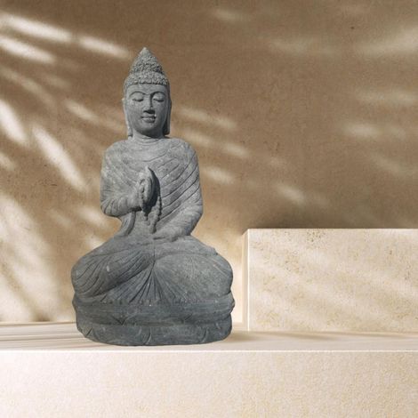 Bouddha en pierre position chakra et chapelet de jardin 1m (1/5)