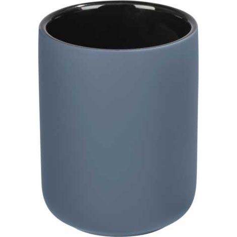 WENKO Porta Spazzolino Avellino, Bicchiere per il Bagno, Ceramica di Alta Qualità con Superficie Soft-Touch Antiscivolo, Ø 7,5x9,5cm, Blu (1/5)