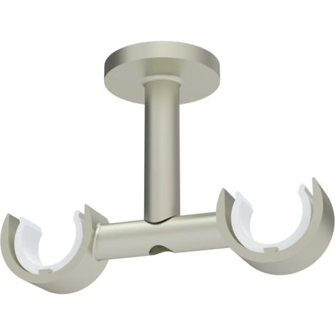 Lot de 2 supports doubles sur plafond - à visser pour tringle à rideaux d28 - Kit de 2 supports à fixer au plafond pour 2 barres à rideaux - Nickel Givré