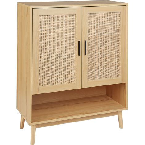 Aparador 2 puertas de ratán frente de mimbre con estante estilo boho almacenaje madera claro Perote