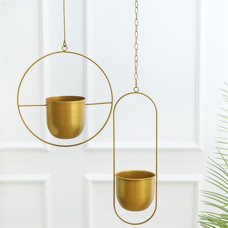 Macetas colgantes minimalistas de metal para jardines interiores y exteriores, color oro-B (1/3)