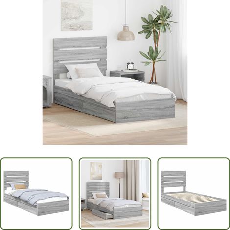vidaXL Tiroirs de rangement - Lit de Rangement Gris Sonoma 100 x 200 cm Bois d'ingénierie (1/5)
