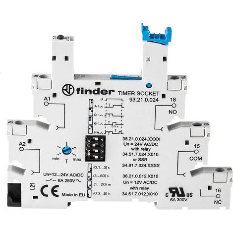 Support relais Finder série 93 5 contacts, Rail DIN, 12V c.a. / V c.c., pour Relais série 34.51 ( Prix pour 1 )