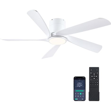 Ventilateur de Plafond Blanc 137 cm avec Lumière LED  Design Moderne Profil Bas, Moteur DC Silencieux, Contrôle via App & Télécommande, Idéal pour Chambre et Salon (1/5)