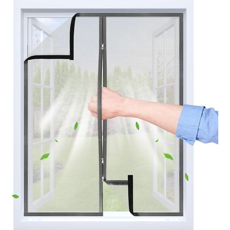 Moustiquaire Fenetre Adhésive avec Fermeture Éclair 100x130 cm Bande Auto-agrippante Transparent et Tissu PP Respirant Réutilisable & Lavable Plusieurs Tailles universelles Gris Clair (1/5)