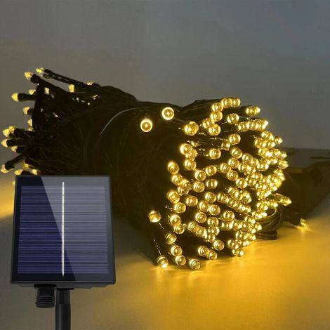 Guirlande solaire Chaîne solaire Mur d'éclairage extérieur Blanc chaud 50m Rideau lumineux Chaîne solaire 8 modes d'éclairage de Noël HENGMEI