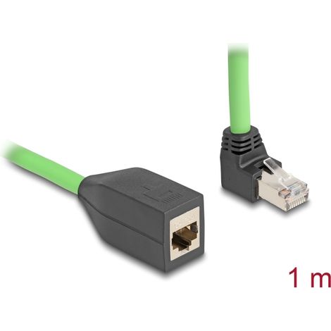 Delock Cable de extensiÃ³n de red RJ45 Cat.6A macho acodado hacia arriba a hembra SF/UTP adecuado para cadenas de arrastre PUR (TPU) 1 m verde
