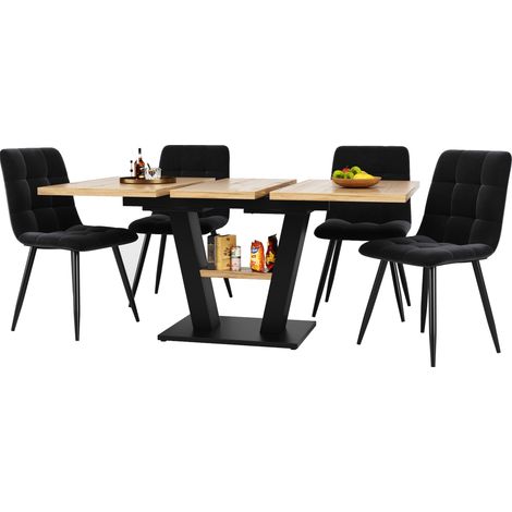 Table à manger extensible 4 chaises, ensemble 5 pièces compact en MDF et velours, 118-157 x 70 x 75 cm, pour cuisine et salon  CHICFURN (1/5)