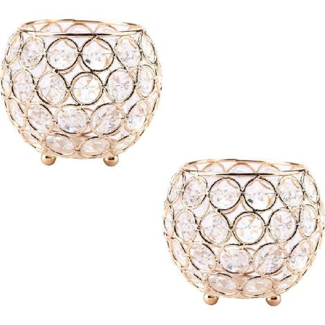 Bougeoirs en Cristal doré Lot de 2 Bougies Chauffe-Plat Bol en métal Luxueux candélabre 12 cm de Haut bougeoir Ornements pour noël (1/5)
