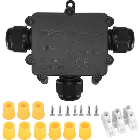 Boîte de Jonction étanche IP68, Boîte de Dérivation Etanche Electrique Exterieur, 3 Voies Connecteurs de Câble pour Cable 3-8mm & 9-14mm Diamètre (1/5)