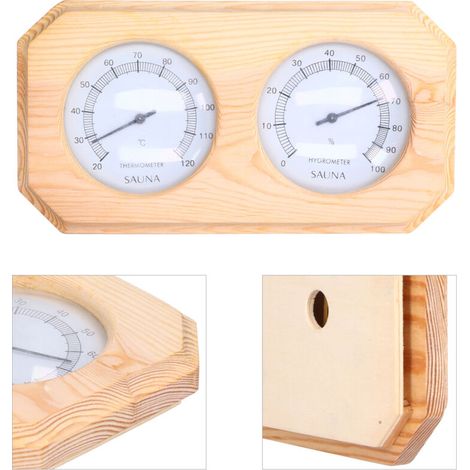 Thermomètre hygromètre à cadran avec indicateur - Accessoires pour sauna, gym et domicile - Bois et PP - Précision élevée
