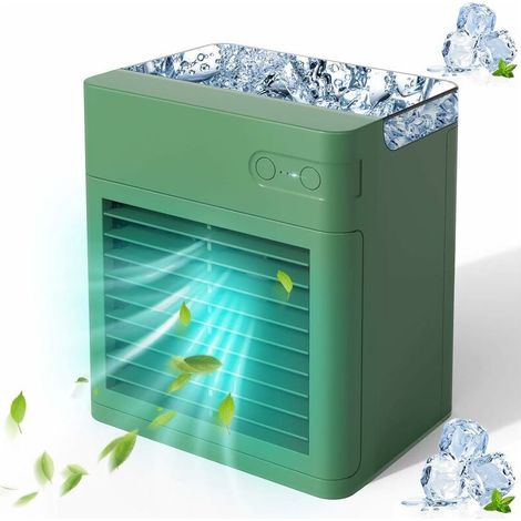 Mini enfriador de aire portátil, aire acondicionado con humidificador, carga USB, 3 velocidades ajustables, luces LED de 7 colores, para el hogar, dormitorio, oficina y exteriores - KZQ (1/4)