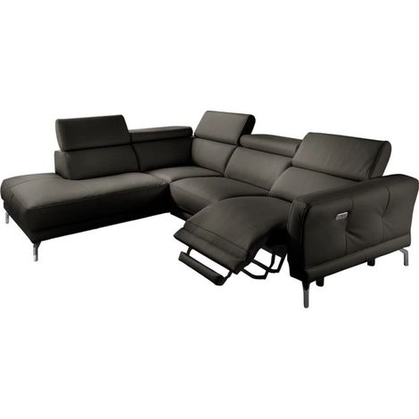 - Canapé d'angle relax en 100% tout cuir épais de luxe italien avec relax électrique, 5/6 places DALI, anthracite, angle gauche (1/5)