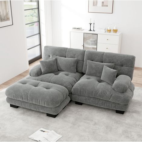 canape salon modulable chenille gris avec ottoman coin OKMYHOME (1/5)