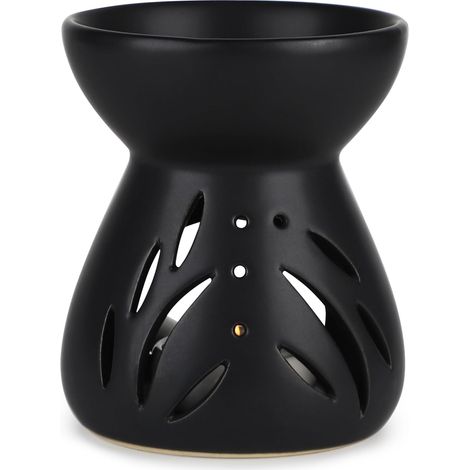 Lampe à Parfum en Céramique, Brûleur Huile Essentielle avec Cuillère à Bougie, Oil Burner pour Aux Cadeaux de Décoration Intérieure, Diffuseur d'arômes en Forme d'entonnoir(Noir)