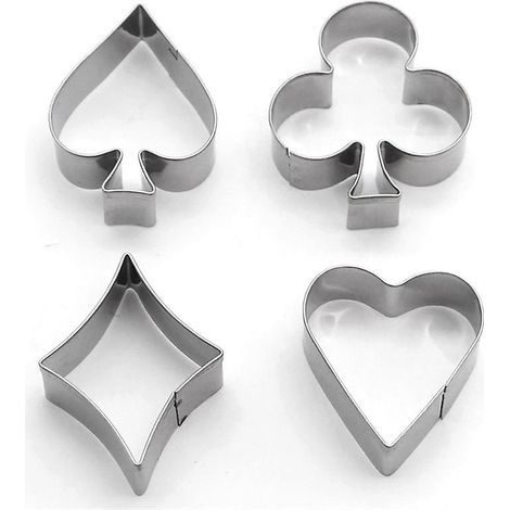 Ensemble de 4 emporte-pièces en forme de poker, en acier inoxydable 430, pour la cuisine et la pâtisserie (sans BPA, sans FDA). (1/5)