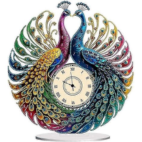 Ensemble d'ornements horloge en forme de paon et diamants, horloge à piles pour la décoration de chambre (1/5)