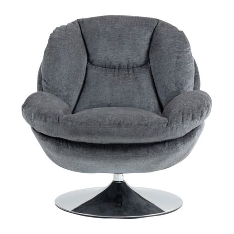 M&S – Fauteuil pivotant en velours gris foncé 81x84x84cm – Base en métal chromé – Hauteur d'assise 46cm – Confort moelleux (1/3)