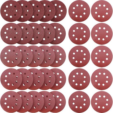 35 Disques de ponçage, 125mm, 8 trous, Grain 40-240, Oxyde d'aluminium, Pour ponceuse excentrique (1/5)