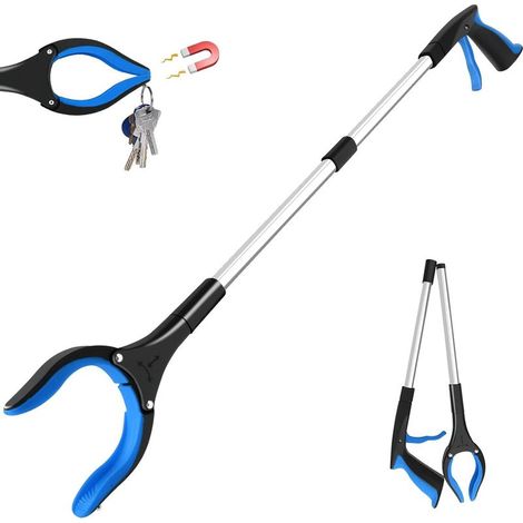 Pince de Ramassage Pliante 82cm, 360° Tête Rotative Pince Ramasse Objet en Aluminium, Pince de Préhension, Pince Telescopique avec Embouts Magnétiques, Ramasseur de Déchets (Bleu) (1/5)