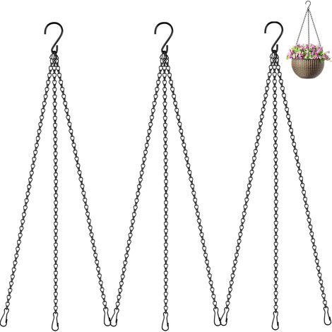 3 X 50 CM Chaîne de Panier Suspendu en Métal Noir avec Crochet en S Chaîne de Suspension pour Pots de Fleurs, Suspension Plante, Lanternes (1/5)