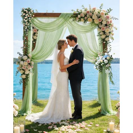 75 x 600cm Voilage Arche Mariage, Vert Sauge Rideau en Tulle Tissu Mousseline, Rideau de Fond Infroissable Pour Arche de Mariage, Décoration de Plafond (1/5)